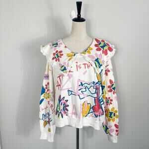 Disney X Farm Rio Zé Carioca Ruffle Collar Sweatshirt Graphic Art Print Large